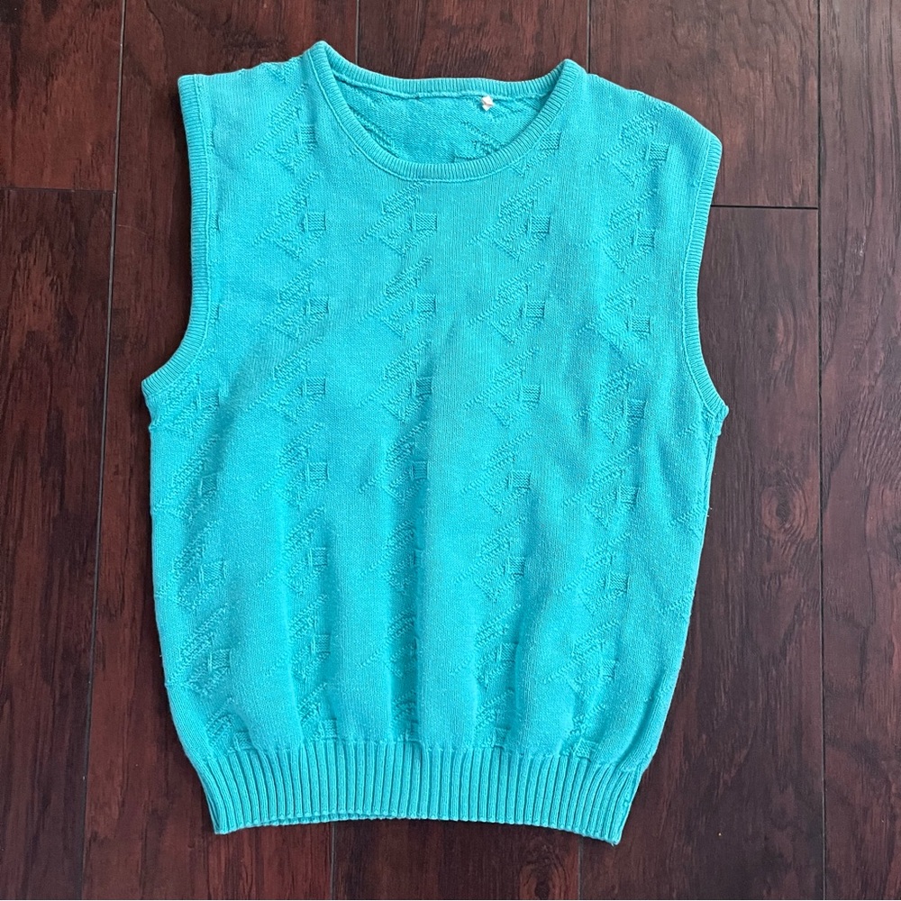 Vintage Aqua Blue Sleeveless Sweater Sweater Vest Women’s Size Small